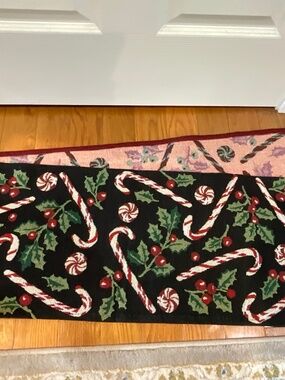 Tapestry Style Candy Cane Christmas Table Runner
